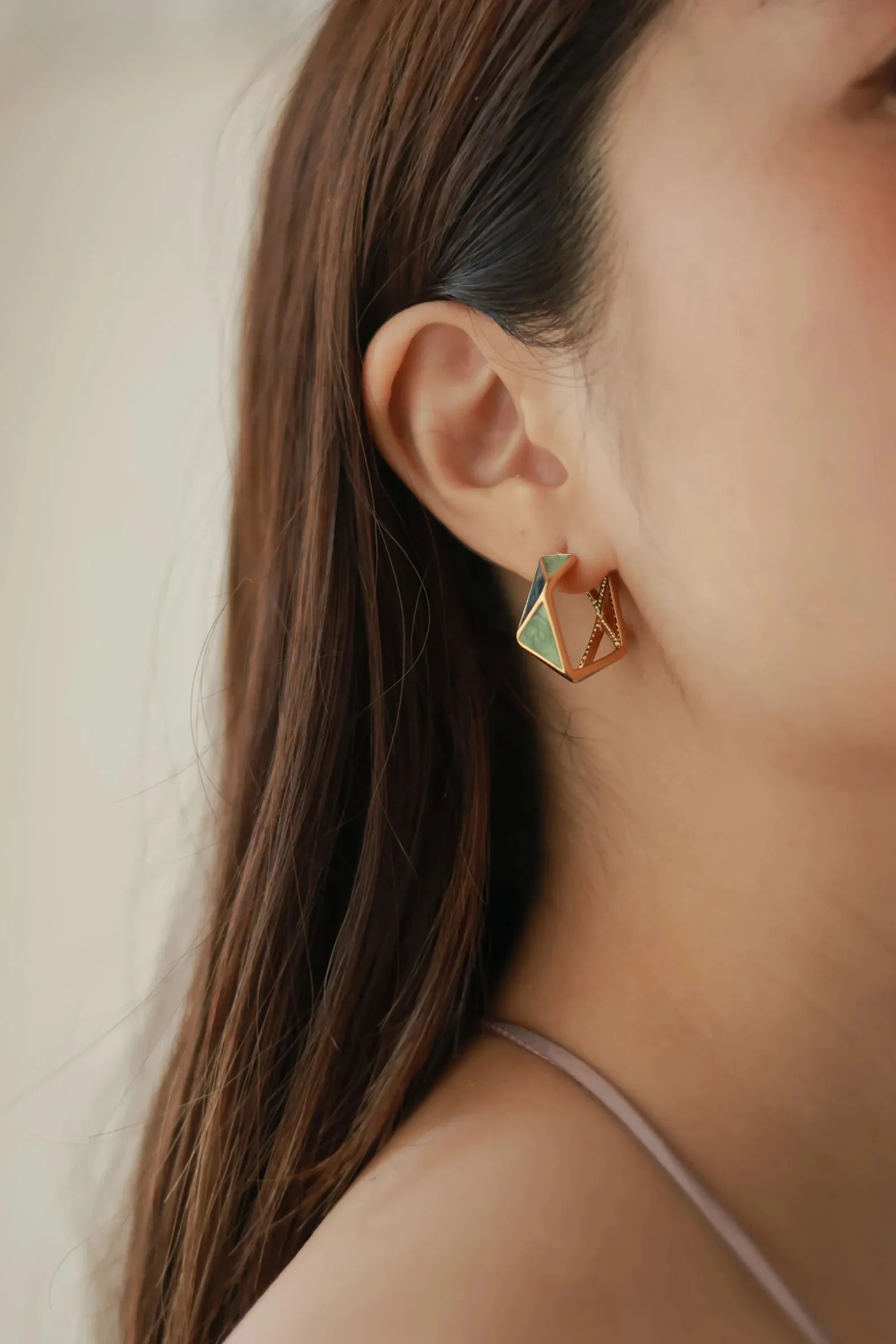 Teal Geometric Enamel Hoops