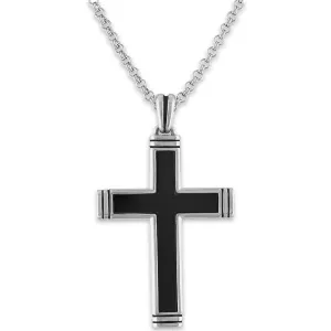 The Men's Corner Sterling Silver Black Onyx Cross Pendant, 22"