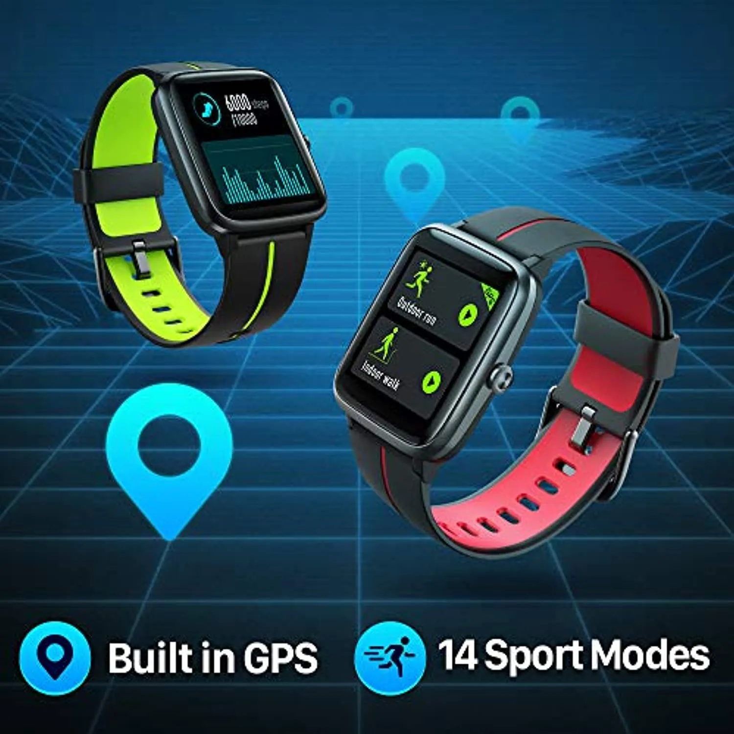 TicKasa Vibrant Fitness Smartwatch Tracker with GPS Heart Rate Monitor ip68 Waterproof Rating 14 Sports Mode, Compatible for iPhone and Android Phones