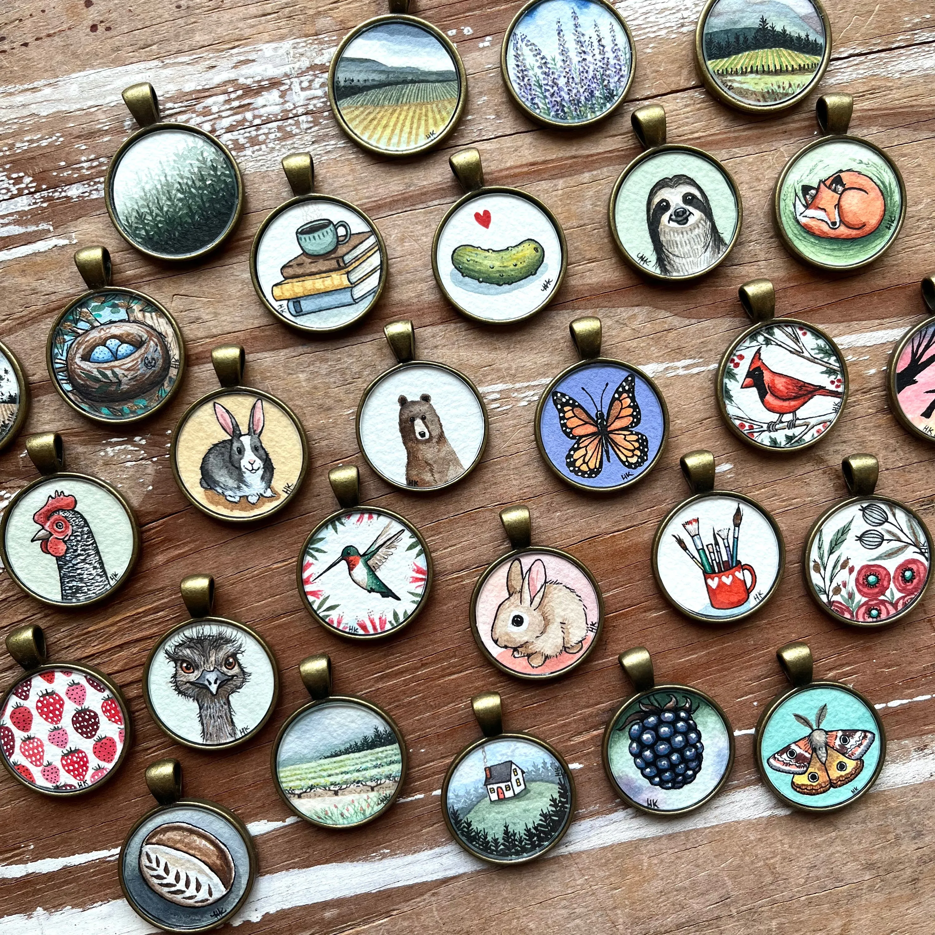 Tiny House on a Hill, Watercolor Landscape Hand Painted Necklace, Original Art Pendant