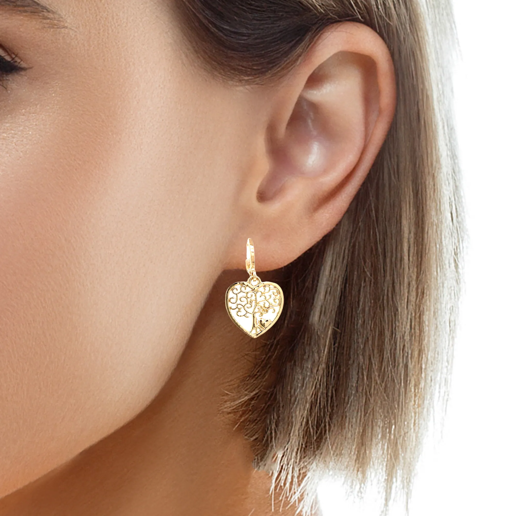 Tree of life and Heart Dangle earrings 14k gold filled