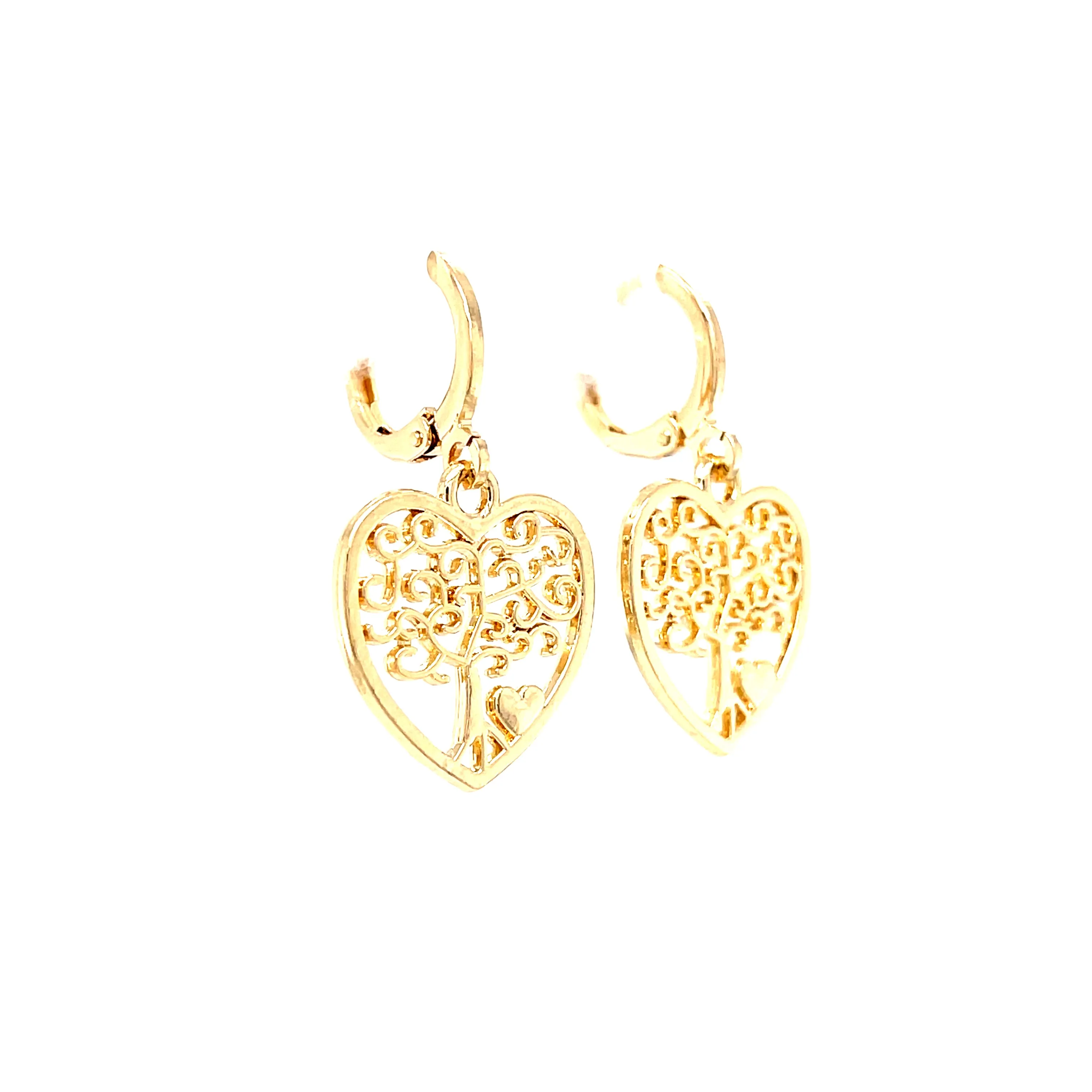 Tree of life and Heart Dangle earrings 14k gold filled