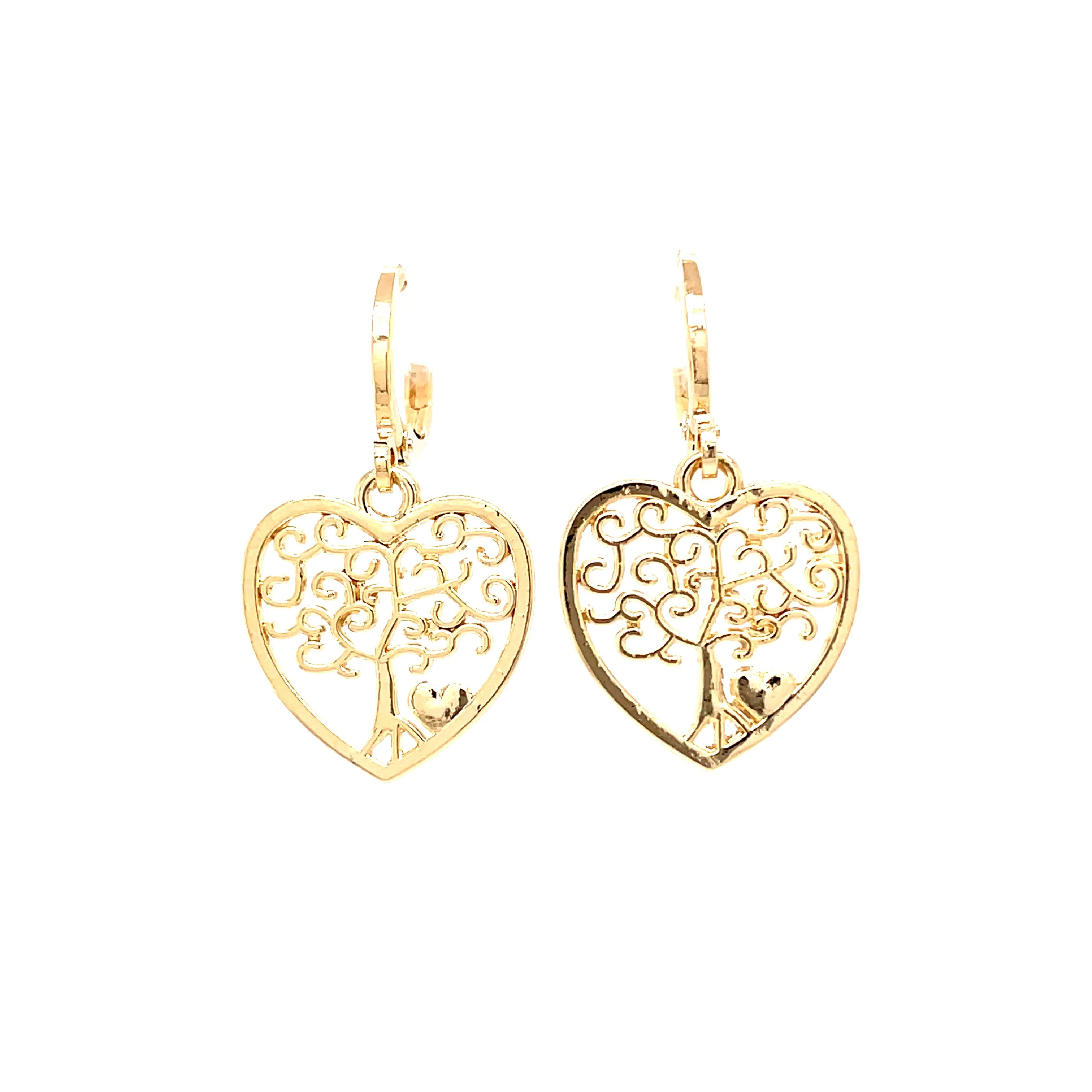Tree of life and Heart Dangle earrings 14k gold filled