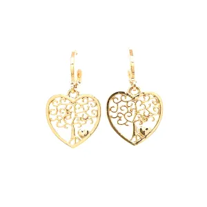 Tree of life and Heart Dangle earrings 14k gold filled