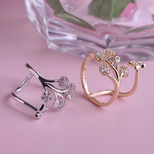 Tree White Gemstone Ring For Women Silver Anniverssary Jewelry