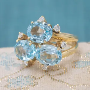 Triple Aquamarine Cocktail Ring c1970