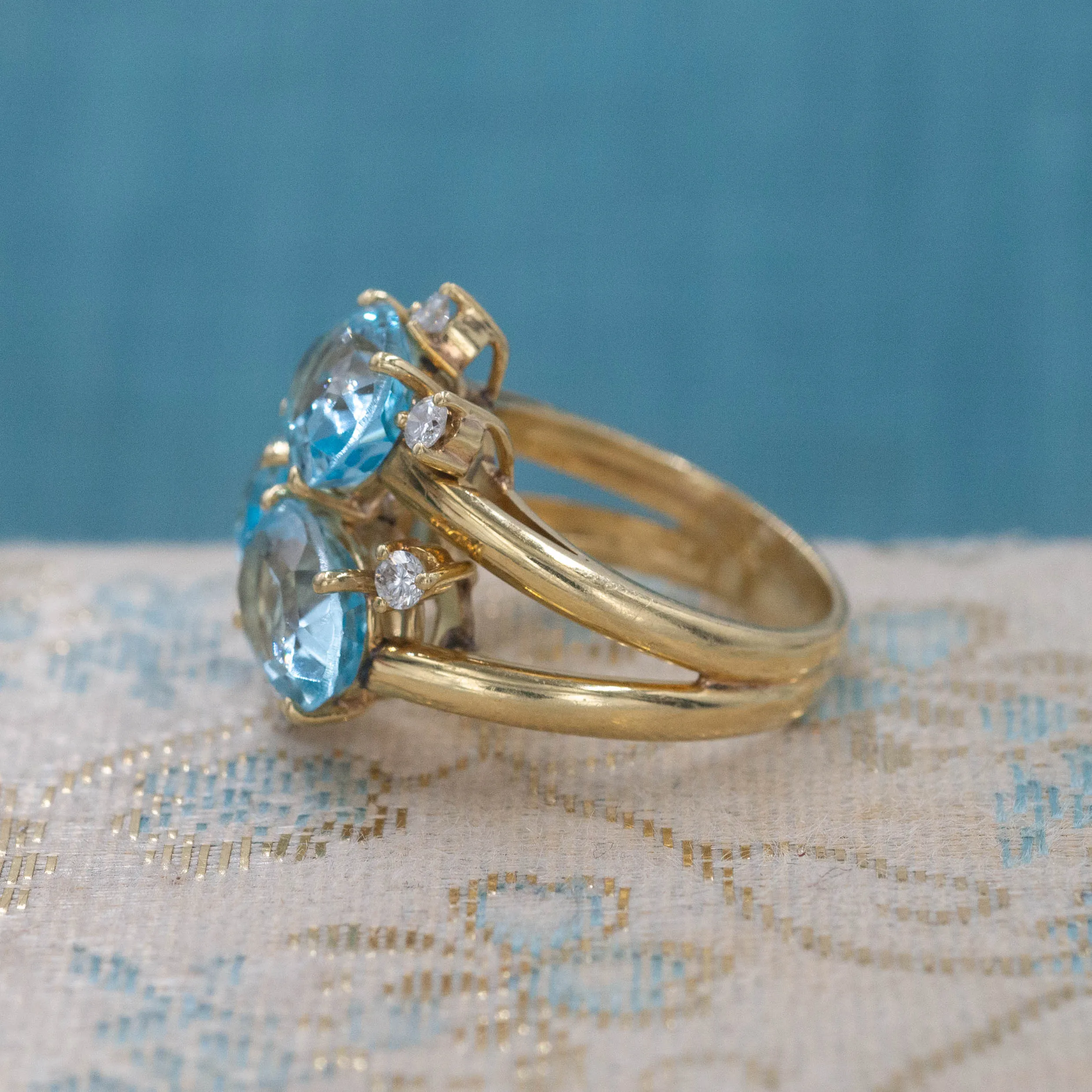 Triple Aquamarine Cocktail Ring c1970