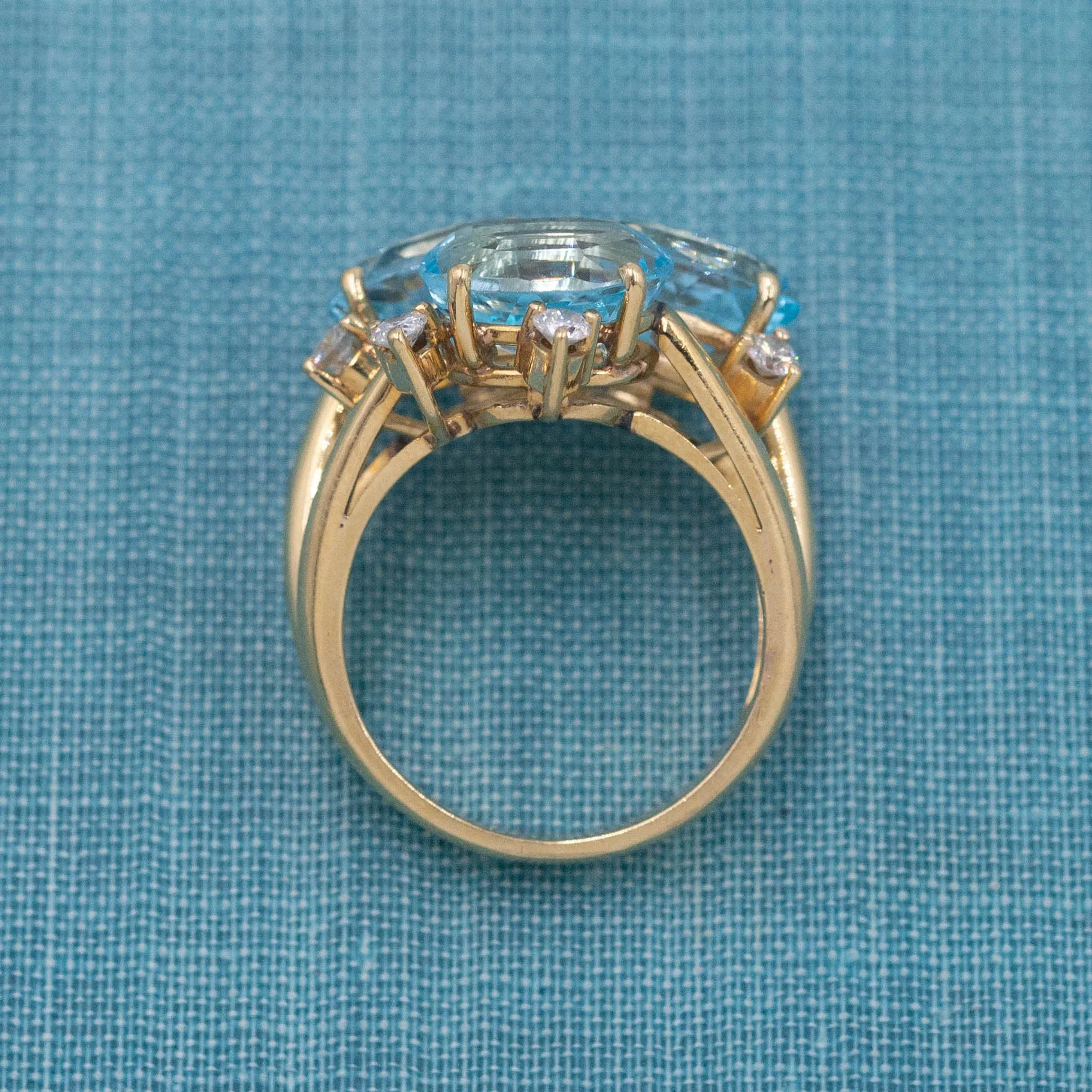 Triple Aquamarine Cocktail Ring c1970
