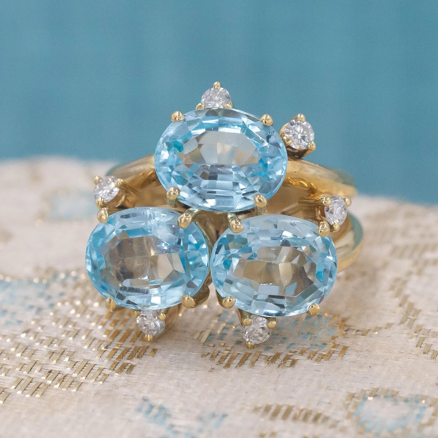 Triple Aquamarine Cocktail Ring c1970