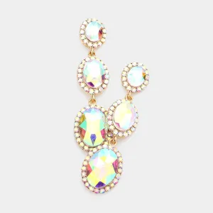 Triple Oval AB Crystal Drop Pageant Earrings on Gold | Dangle Earrings |  564865