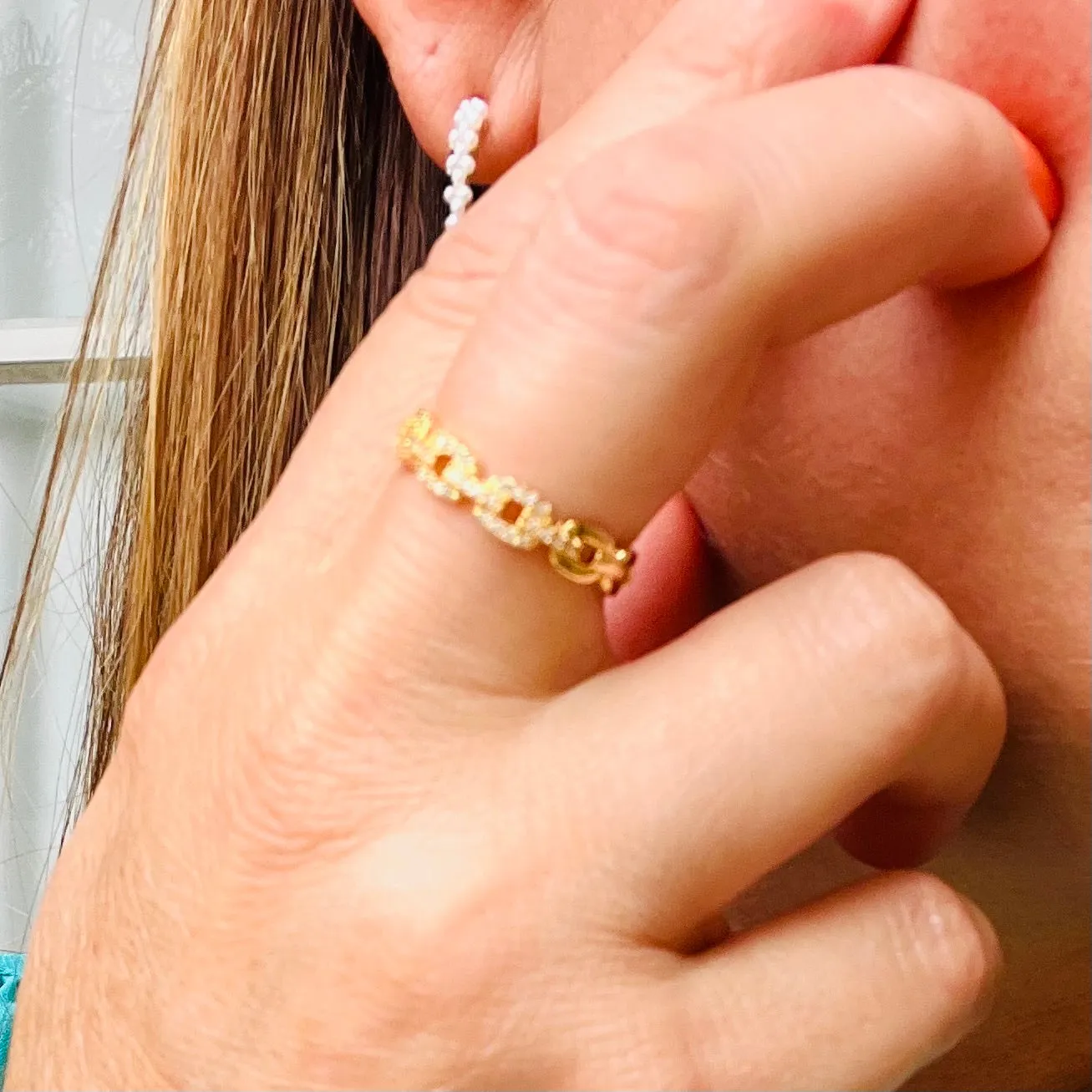 Twist Chain Open Zircon Ring