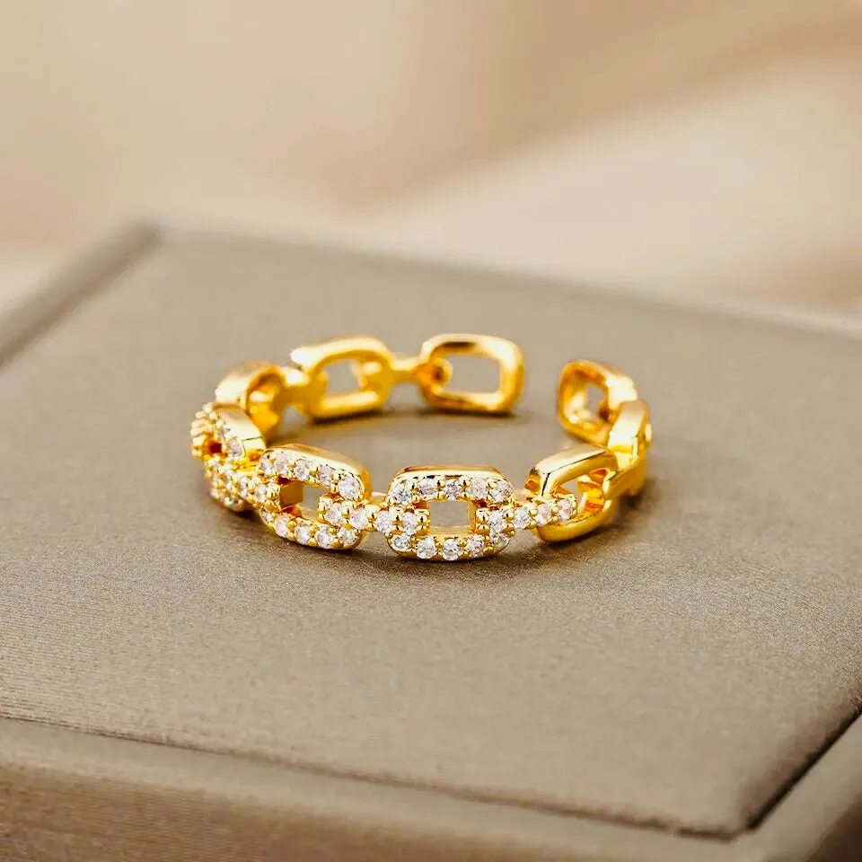 Twist Chain Open Zircon Ring