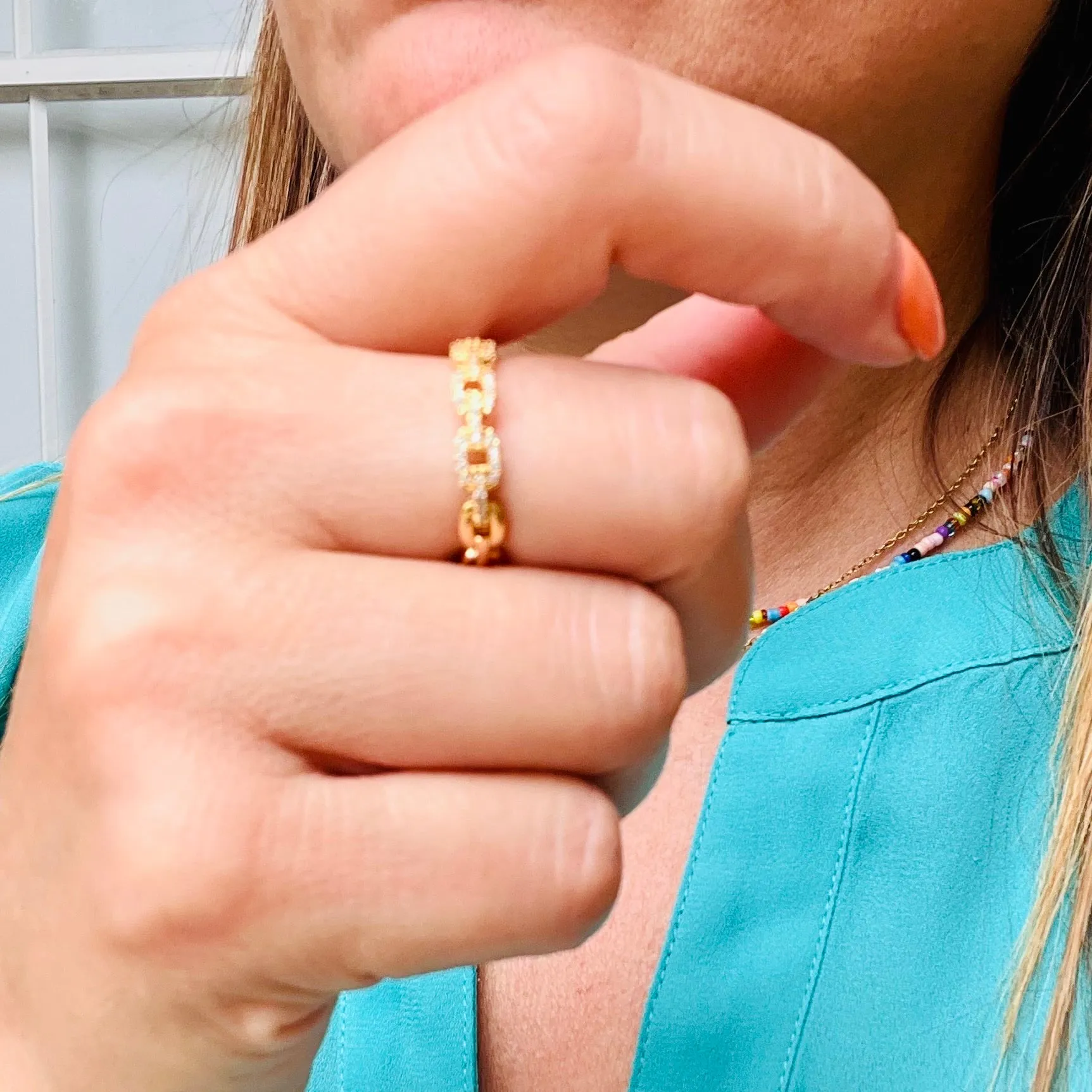 Twist Chain Open Zircon Ring