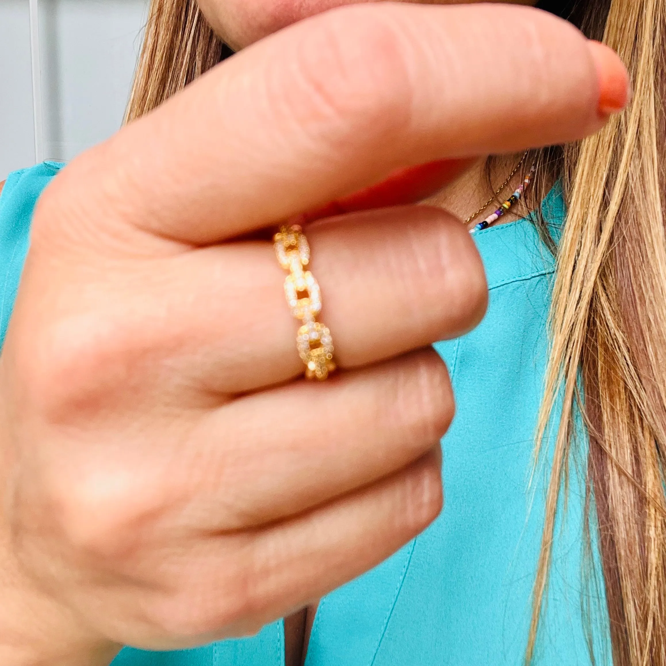 Twist Chain Open Zircon Ring