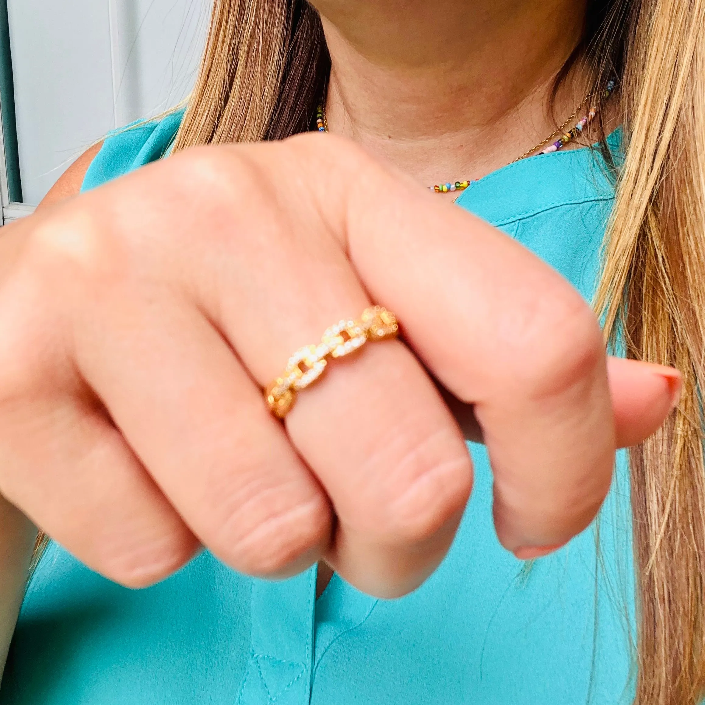 Twist Chain Open Zircon Ring