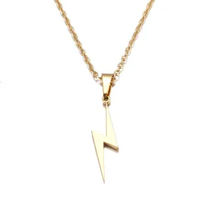 Unique Lightning Pendant Necklace Yellow Gold Link Chain Women's Jewelry