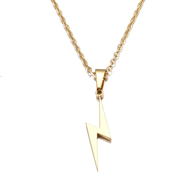 Unique Lightning Pendant Necklace Yellow Gold Link Chain Women's Jewelry