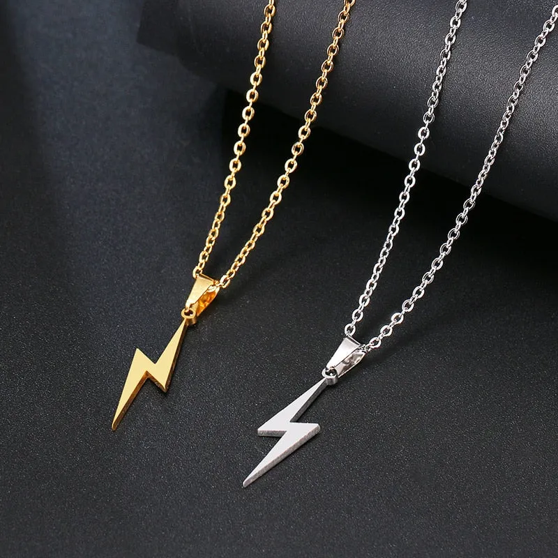 Unique Lightning Pendant Necklace Yellow Gold Link Chain Women's Jewelry
