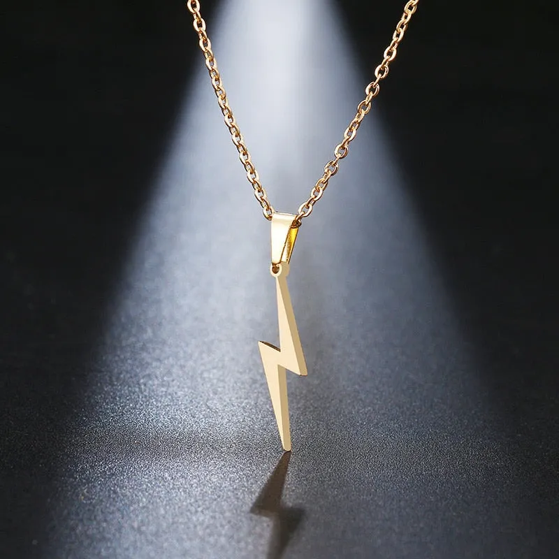 Unique Lightning Pendant Necklace Yellow Gold Link Chain Women's Jewelry