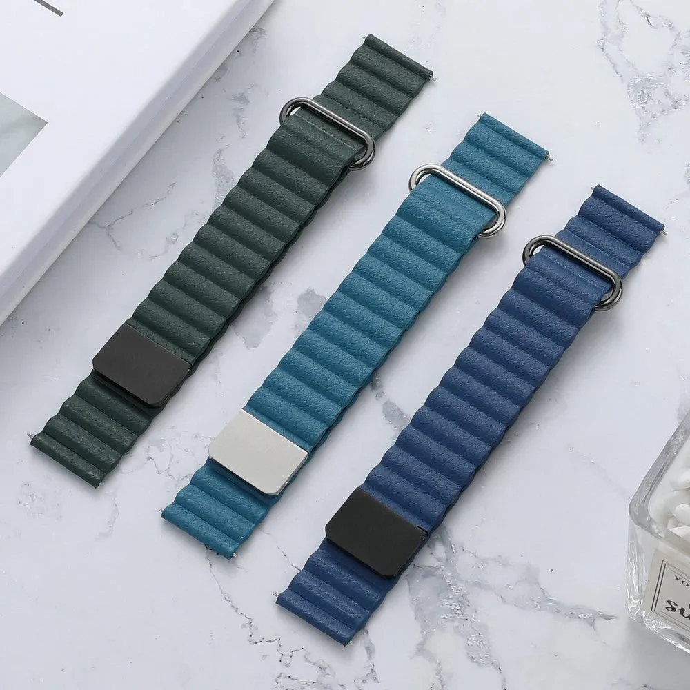 Universal Smartwatch Rem 20mm Magnetisk Litchi Læder - Mørk Blå / Sort