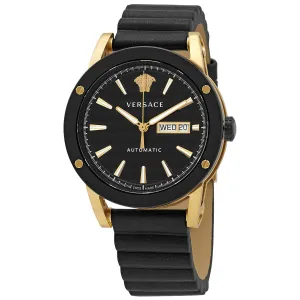 Versace Automatic Black Dial Black Leather Men's Watch VEDX00419