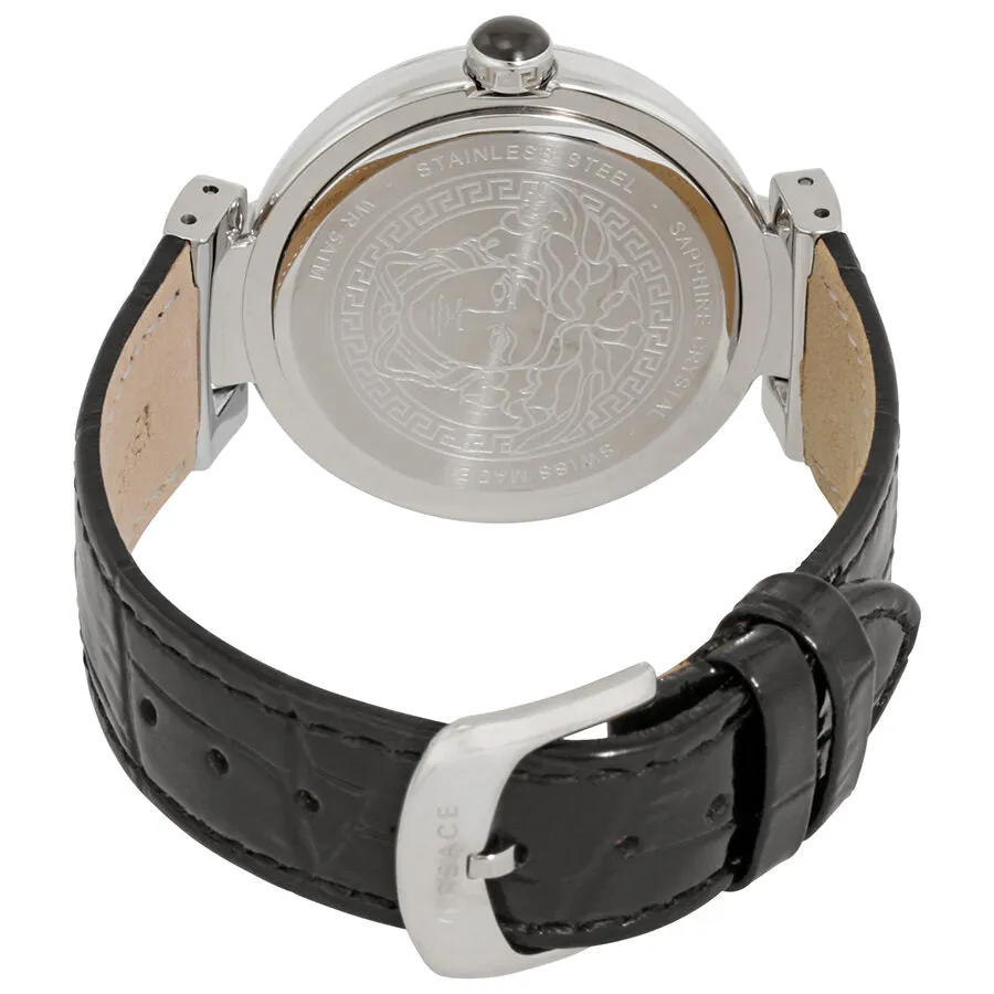 Versace Leda Black Mother of Pearl Dial Black Leather Ladies Watch VNC180017