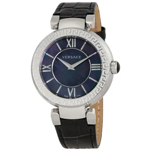 Versace Leda Black Mother of Pearl Dial Black Leather Ladies Watch VNC180017