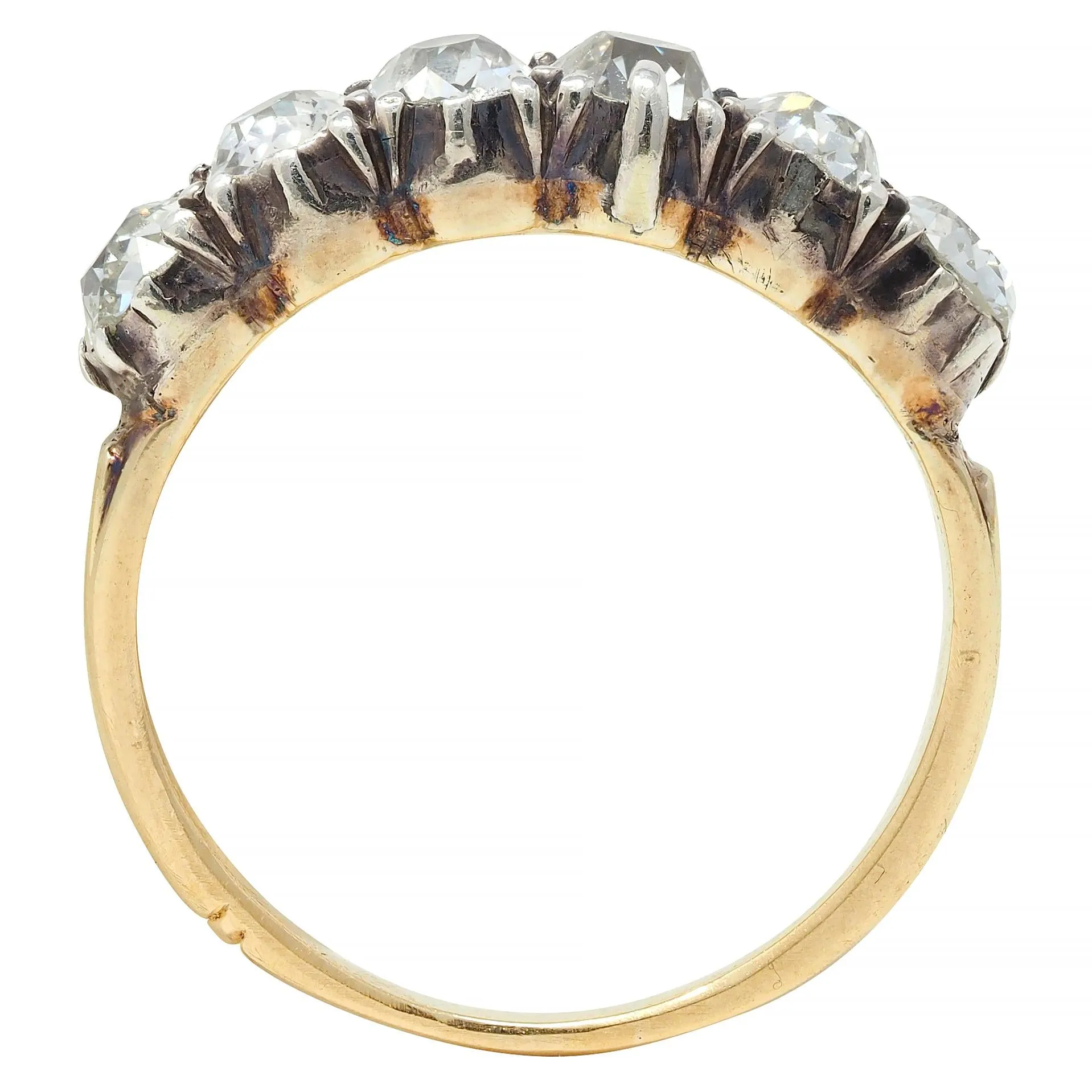Victorian 1.45 CTW Old Mine Diamond Silver-Topped 14 Karat Yellow Gold Antique Band Ring