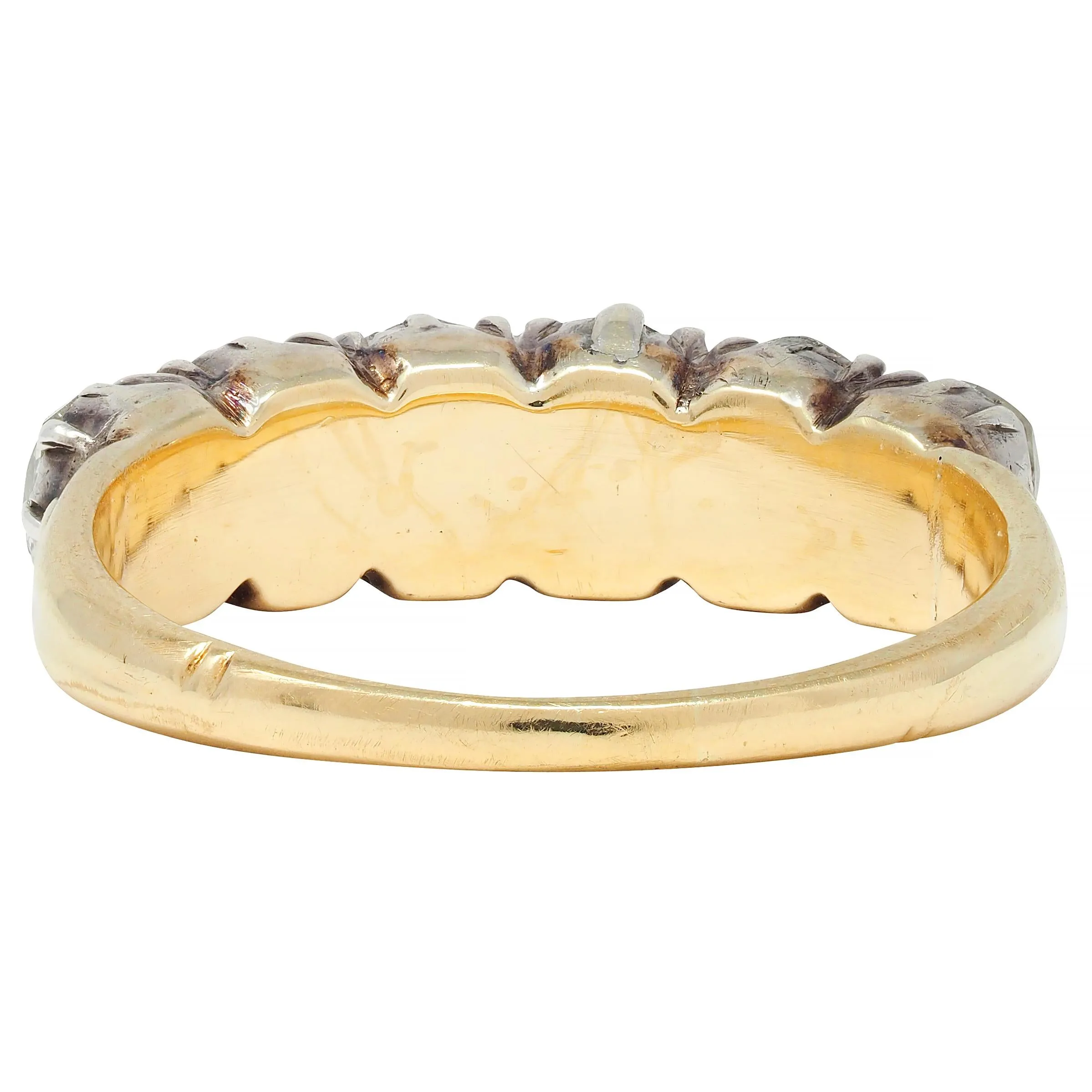 Victorian 1.45 CTW Old Mine Diamond Silver-Topped 14 Karat Yellow Gold Antique Band Ring
