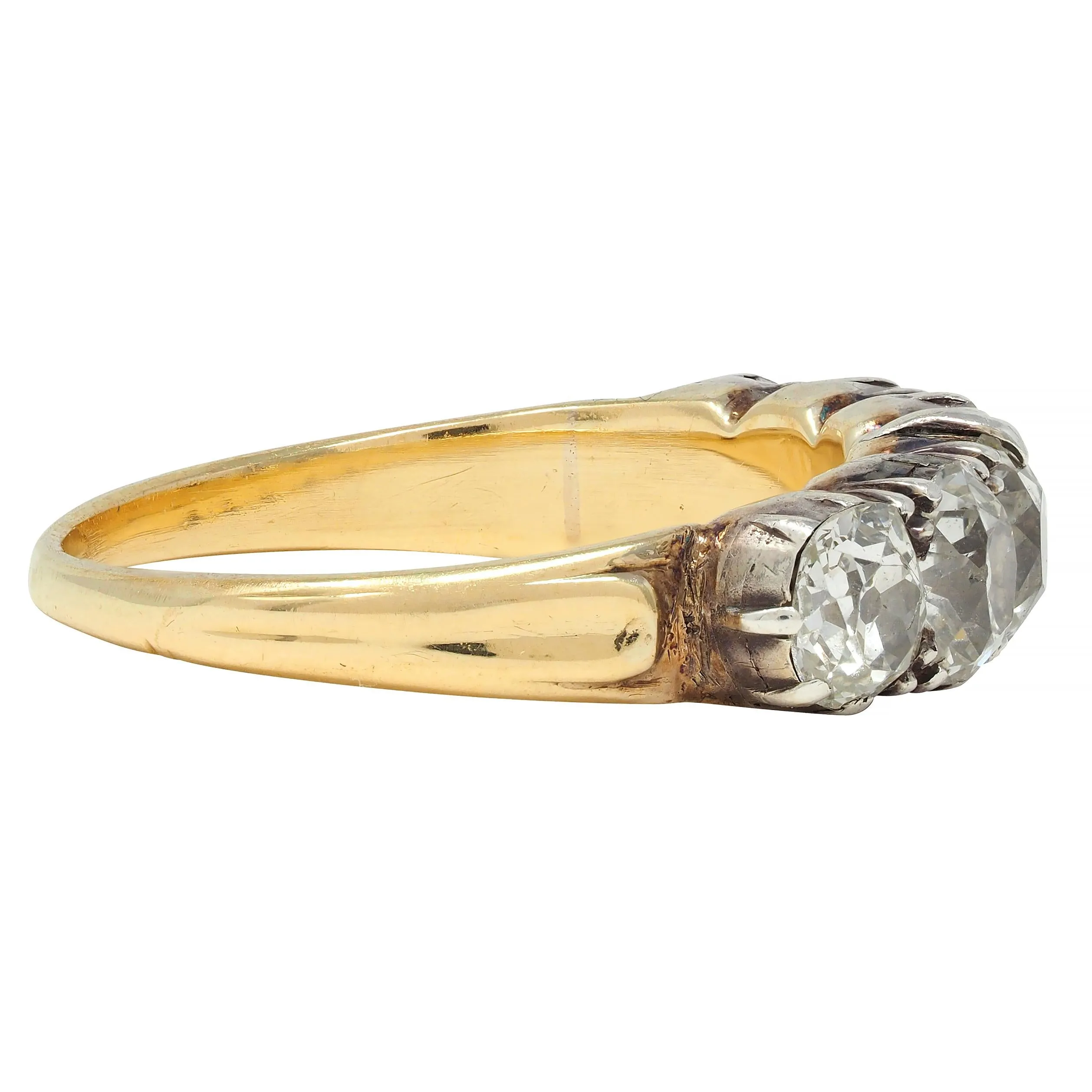 Victorian 1.45 CTW Old Mine Diamond Silver-Topped 14 Karat Yellow Gold Antique Band Ring