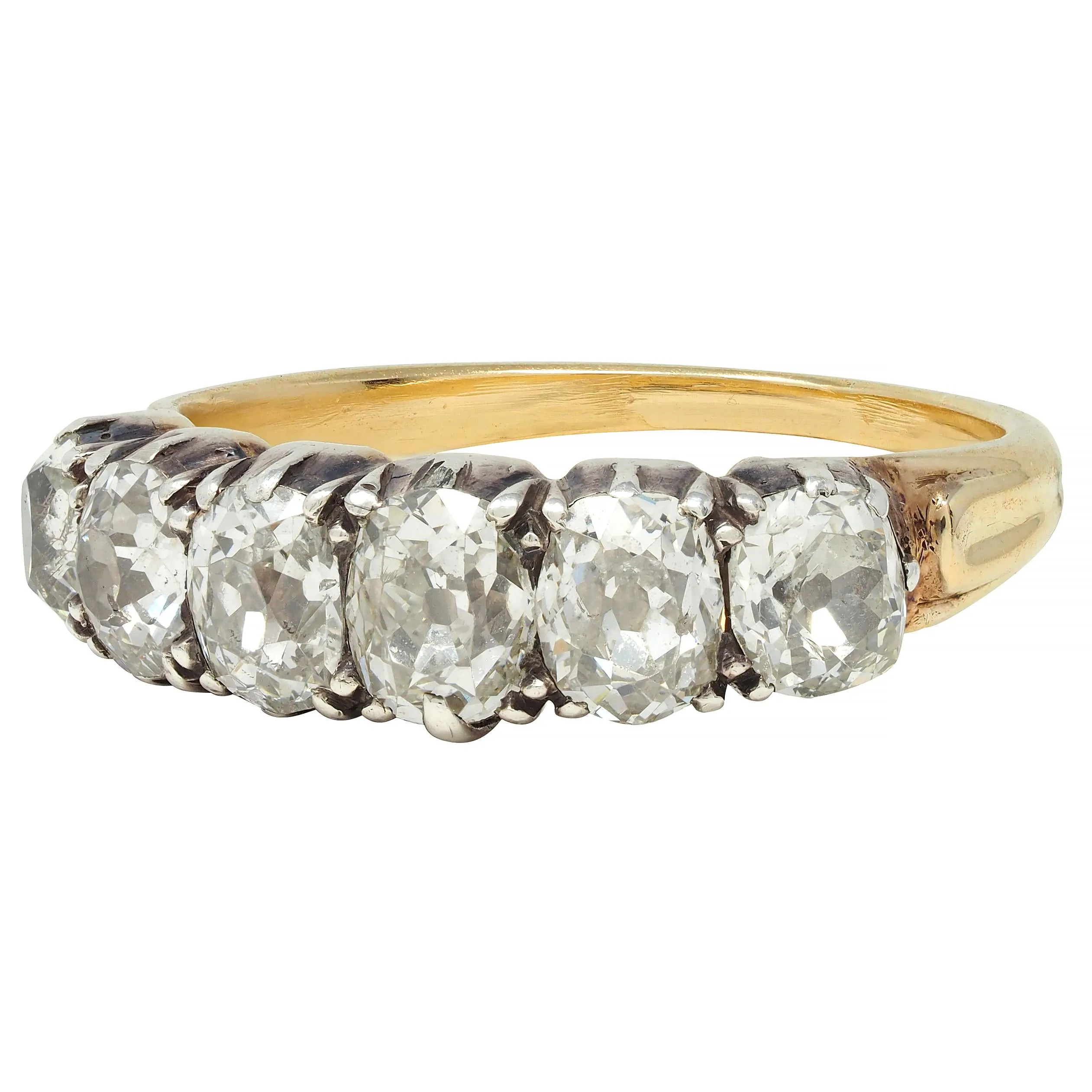 Victorian 1.45 CTW Old Mine Diamond Silver-Topped 14 Karat Yellow Gold Antique Band Ring
