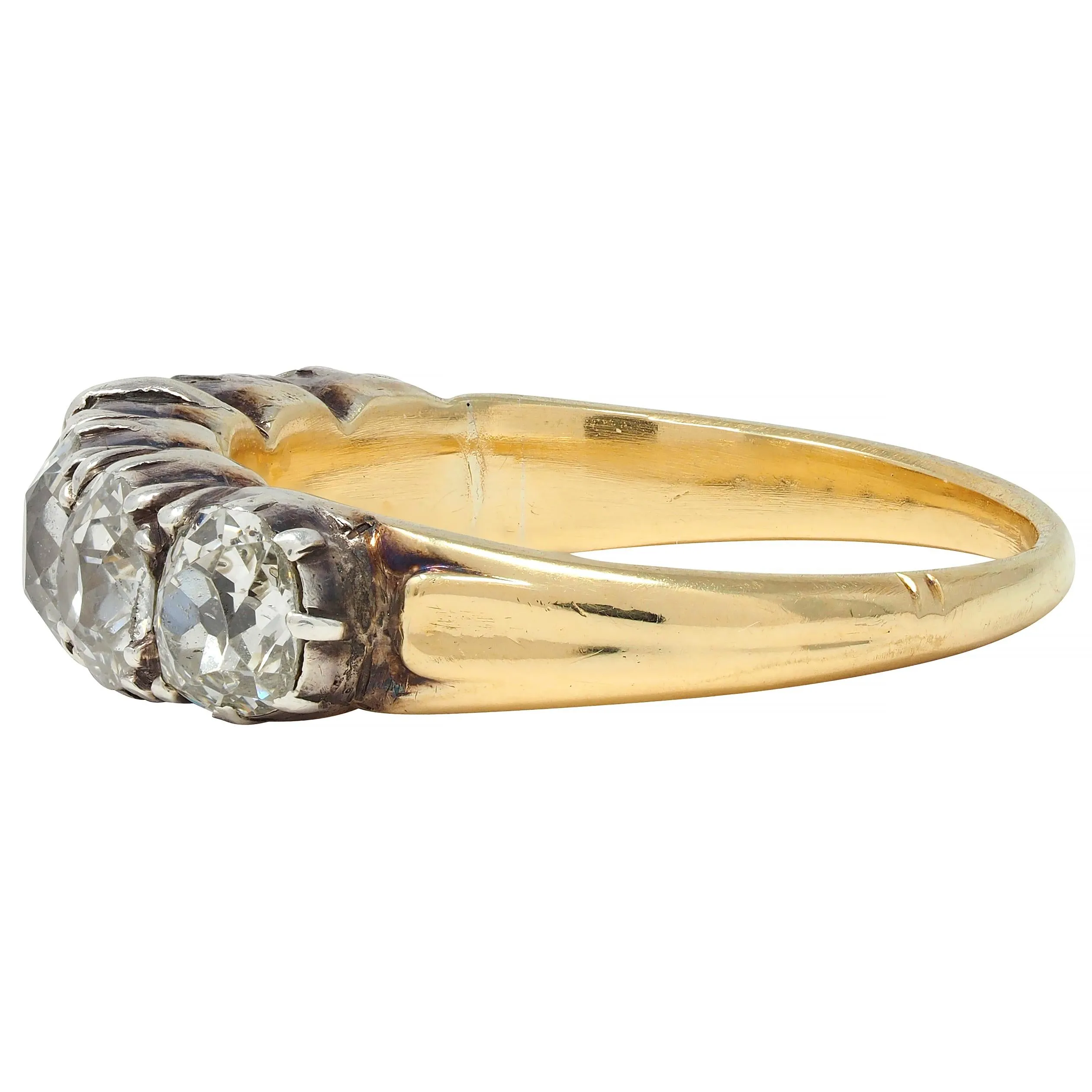 Victorian 1.45 CTW Old Mine Diamond Silver-Topped 14 Karat Yellow Gold Antique Band Ring