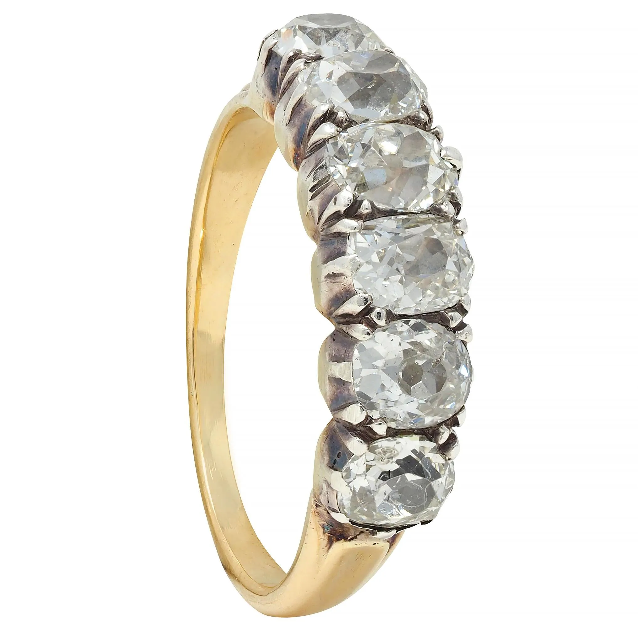Victorian 1.45 CTW Old Mine Diamond Silver-Topped 14 Karat Yellow Gold Antique Band Ring