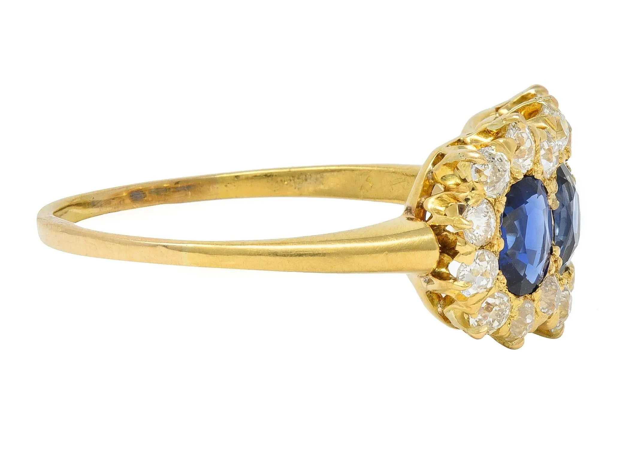 Victorian 2.58 CTW Sapphire Diamond 18 Karat Yellow Gold Antique Cluster Band Ring