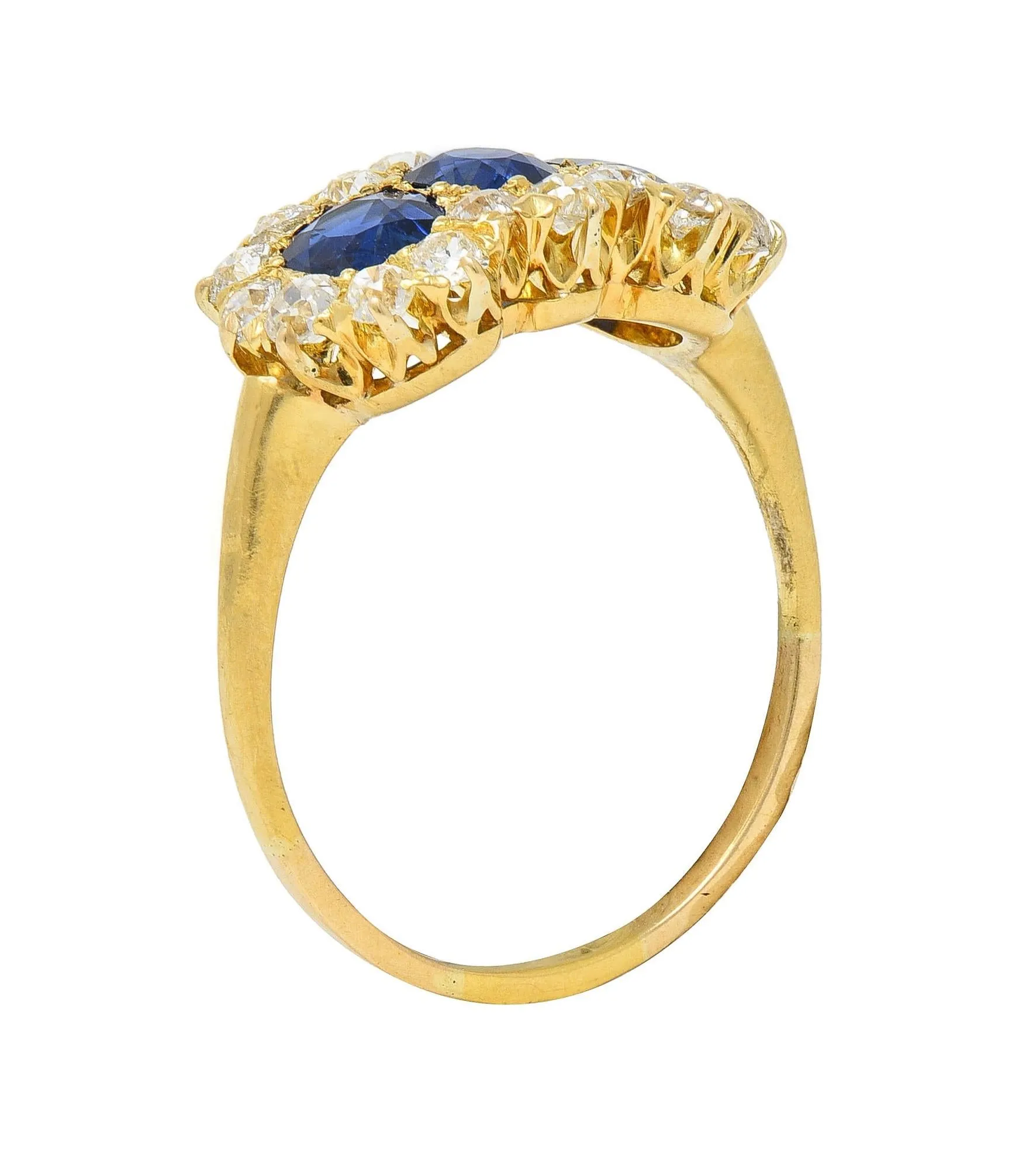Victorian 2.58 CTW Sapphire Diamond 18 Karat Yellow Gold Antique Cluster Band Ring