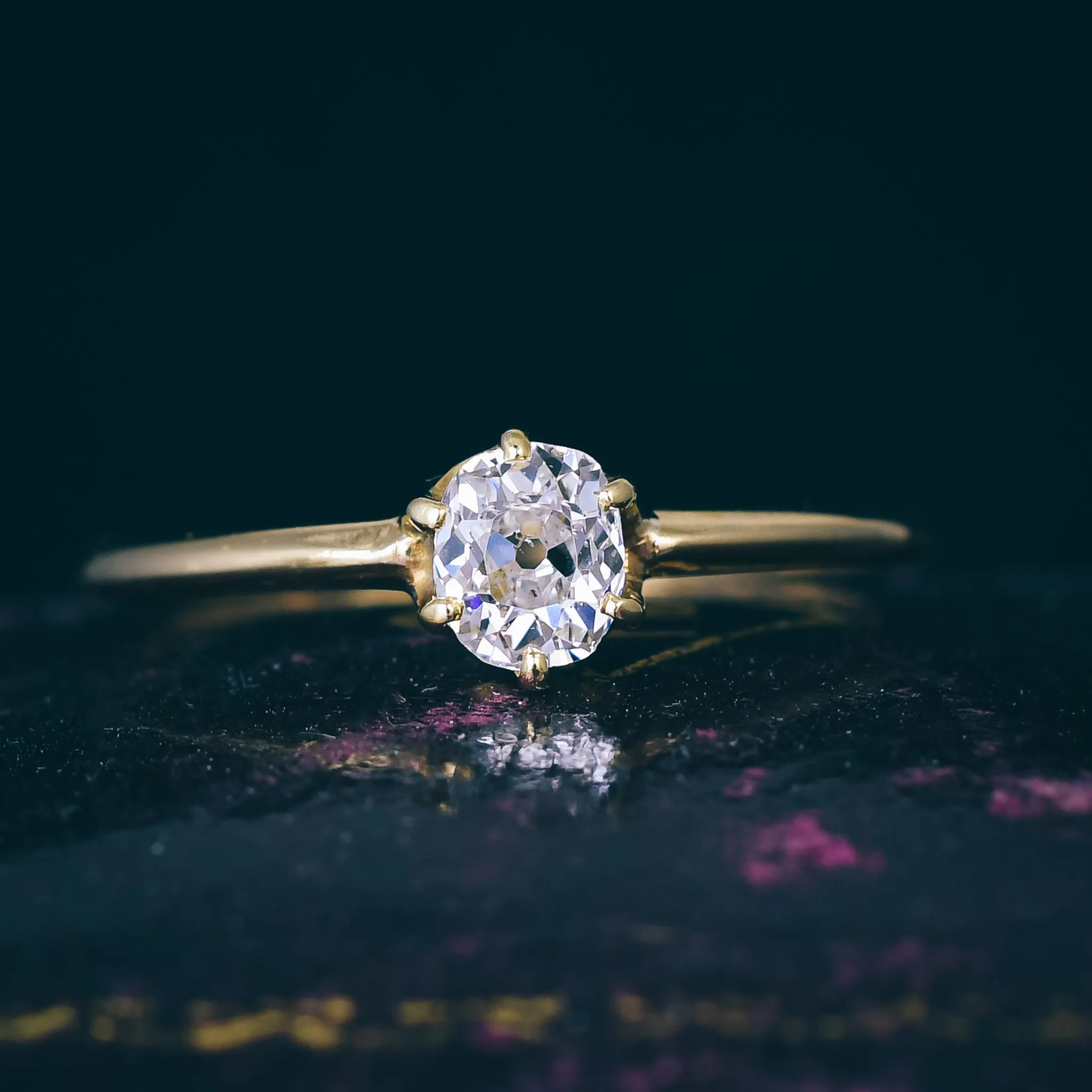 Victorian Cushion Cut Diamond Solitaire Engagement Ring