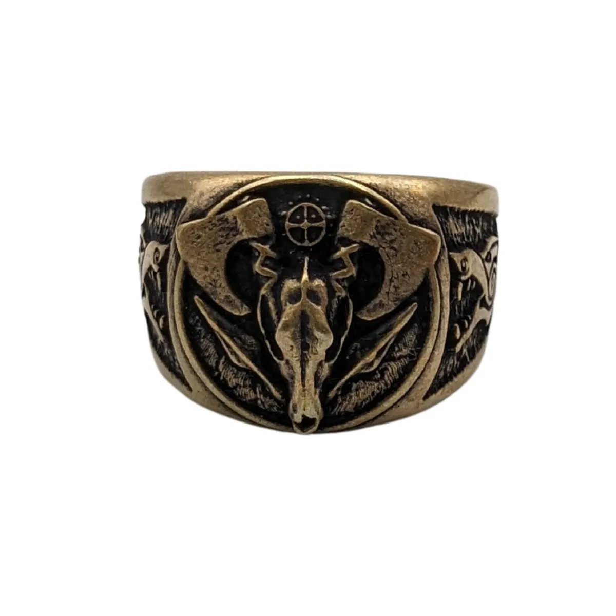 Viking wolf skull signet bronze ring