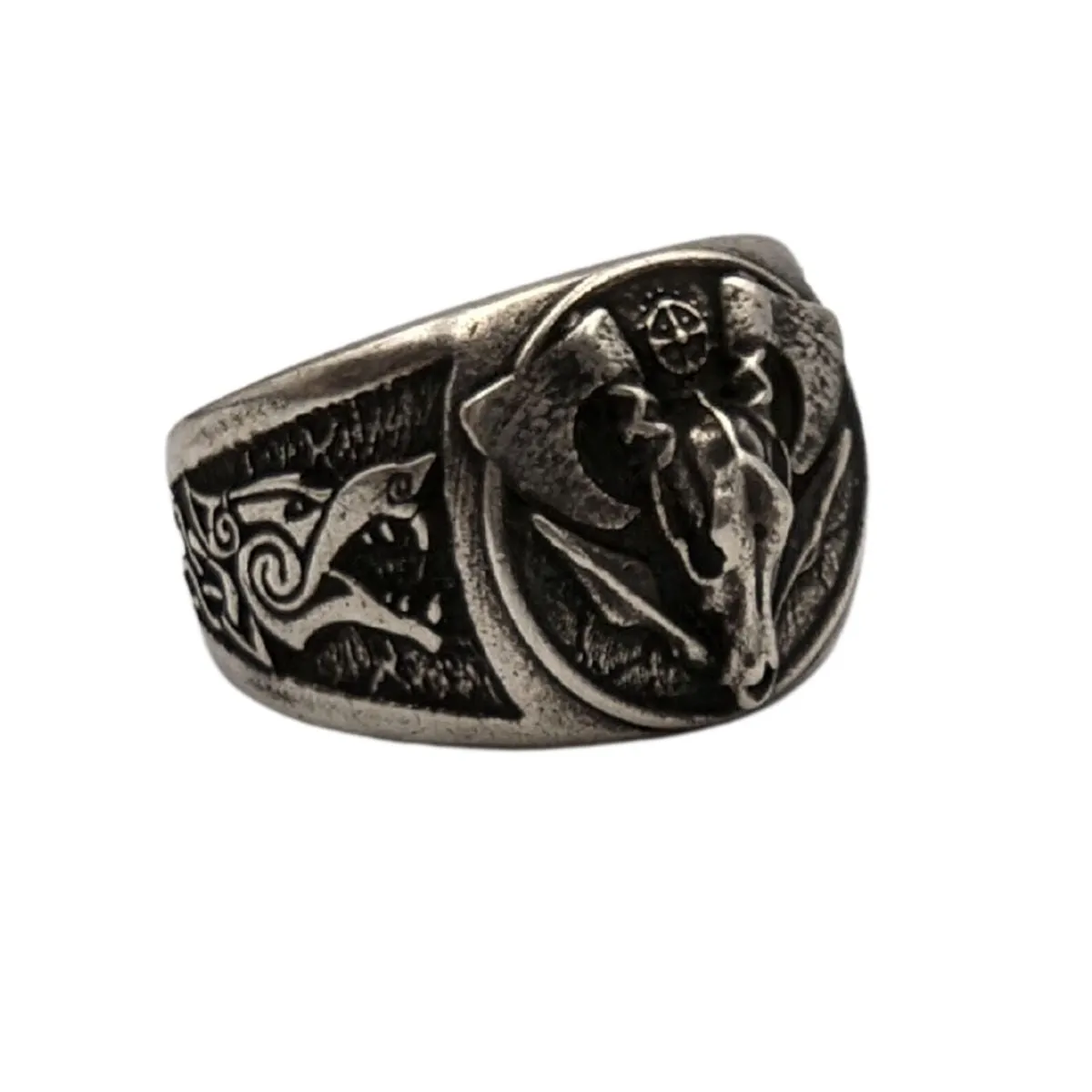 Viking wolf skull signet bronze ring