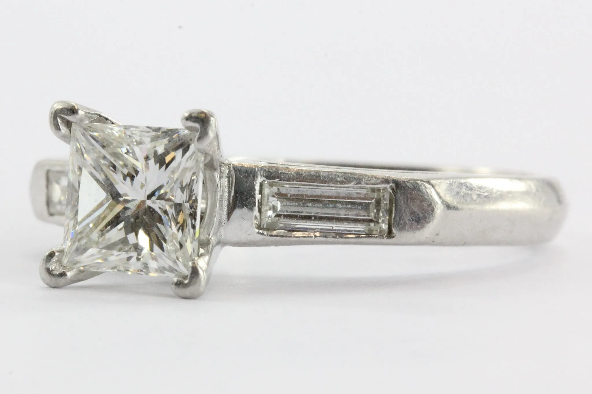 Vintage 1.12 Carat Princess Cut Diamond Platinum Engagement Ring 1.5 CTW