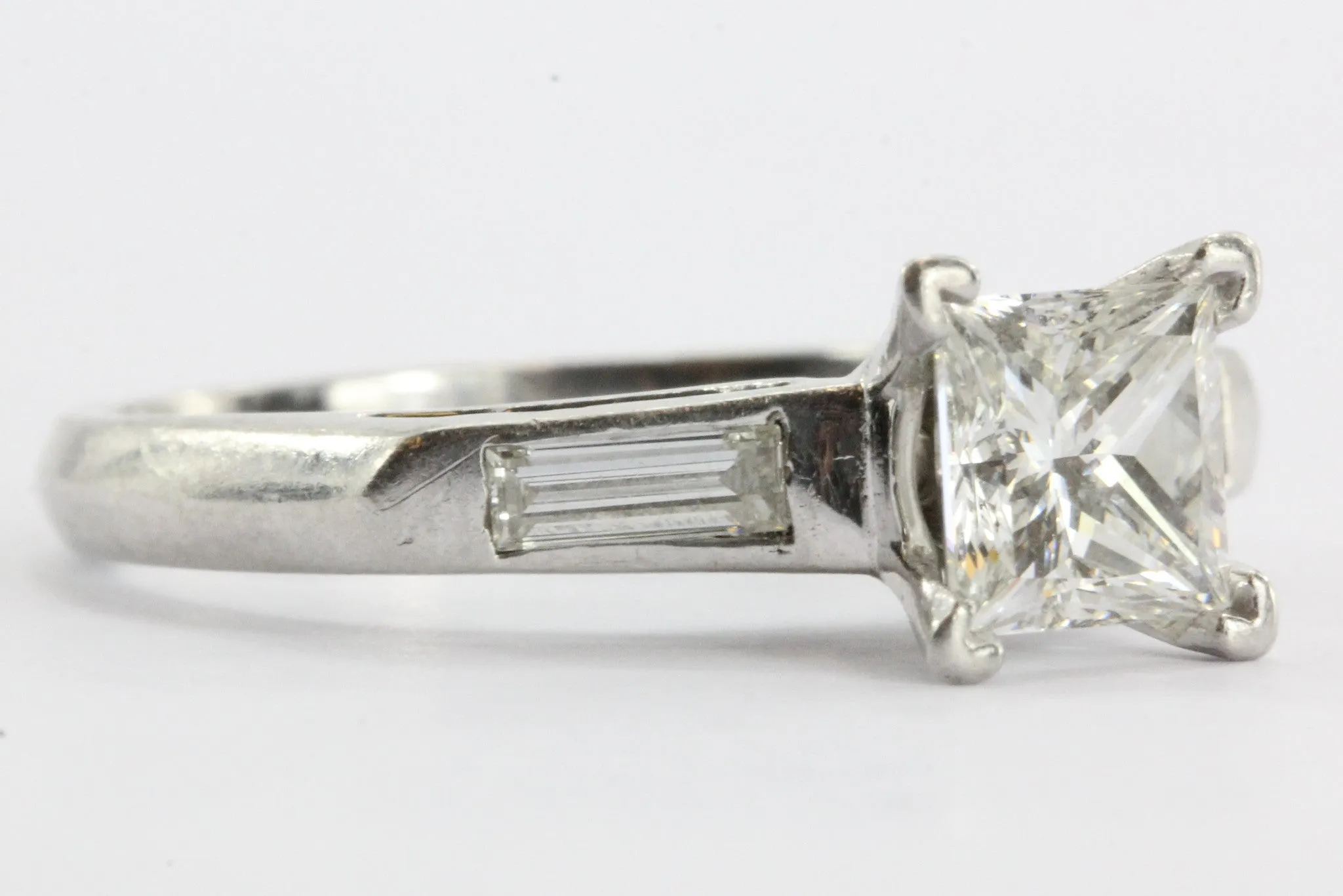 Vintage 1.12 Carat Princess Cut Diamond Platinum Engagement Ring 1.5 CTW