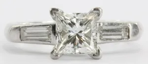 Vintage 1.12 Carat Princess Cut Diamond Platinum Engagement Ring 1.5 CTW