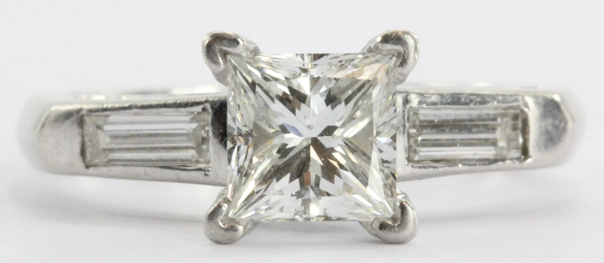 Vintage 1.12 Carat Princess Cut Diamond Platinum Engagement Ring 1.5 CTW