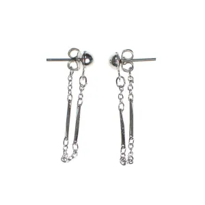 Vintage 1970s Silver Chain Front to Back Looped Earrings, Pierced, New Old Stock
