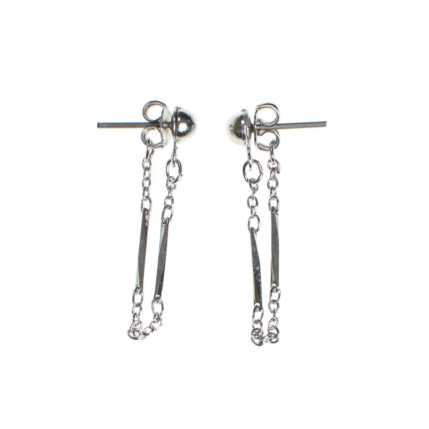 Vintage 1970s Silver Chain Front to Back Looped Earrings, Pierced, New Old Stock