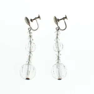 Vintage Faceted  Crystal Clear Glass Bead Earrings, Dangle Earrings, Screw Back