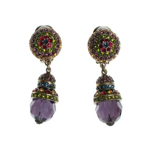 Vintage Heidi Daus Statement Earrings, Blue, Red, Yellow, Purple, and Orange Rhinestones, Dangle Earrings, Gold Tone Setting, Clip-on