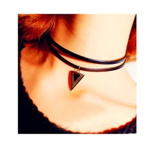 Vintage Leather Black Choker Necklace Pendant Gothic Punk Grunge Henna Elastic with Choker Pendant Trangle Necklaces Gift