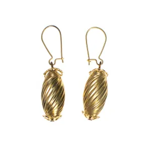 Vintage Rochelle Fluted Bead Gold Plated Dangling Pierced Earrings New Old Stock 1970s