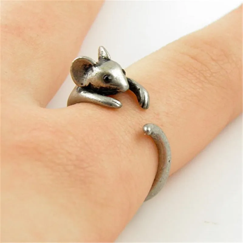 Vintage Silver Animal Ring Mouse Pet Cute Gilrs Jewelry