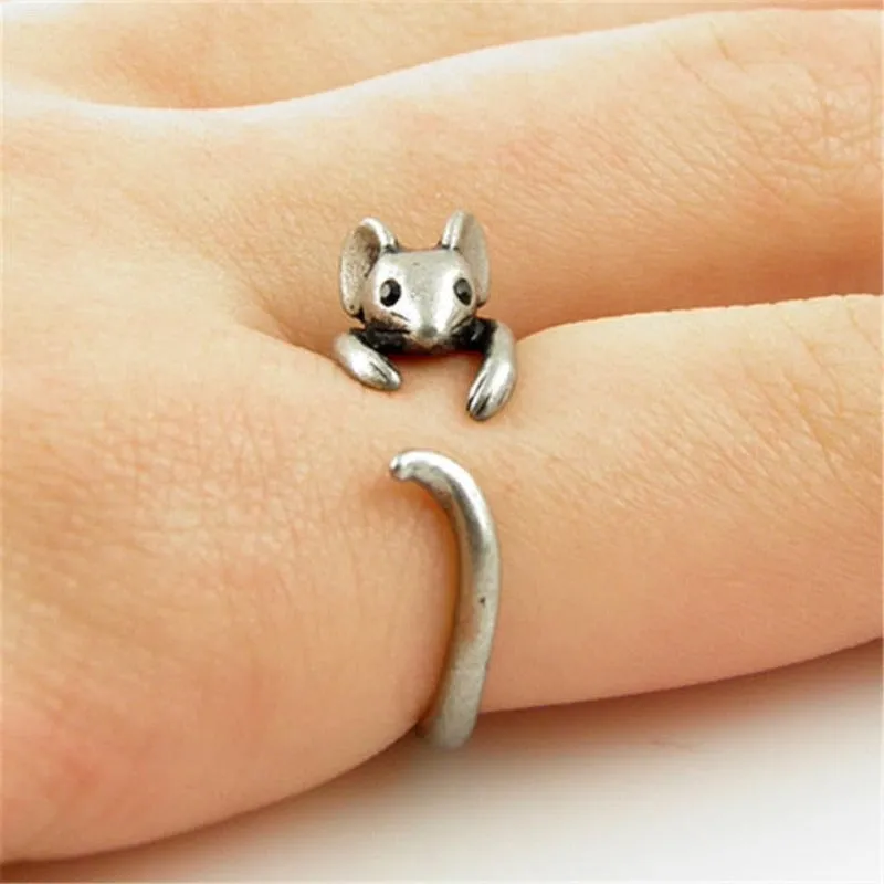 Vintage Silver Animal Ring Mouse Pet Cute Gilrs Jewelry